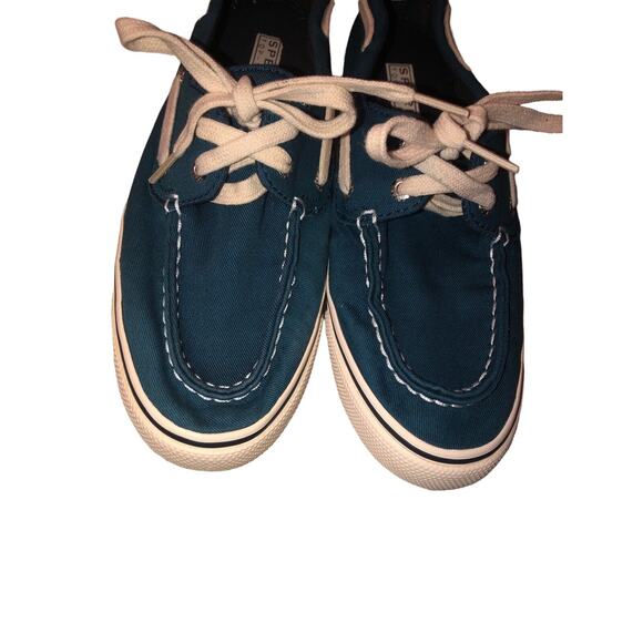 EUC Sperry Top-Sider Women's Biscayne Teal Blue Canvas Boat shoe Size 6M - Picture 1 of 9